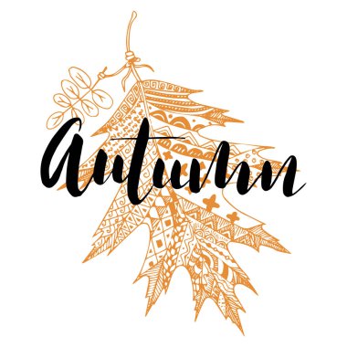 Sonbahar yaprak ve yazıt elle sonbahar