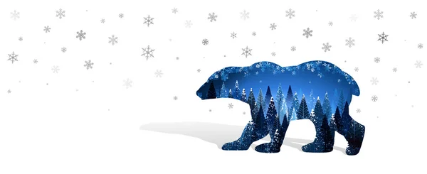 Weihnachtskarte mit Bärensilhouette — Stockvektor