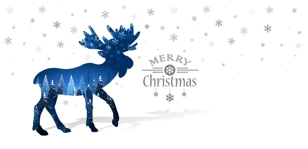 Christmas card with silhouette of reindeer — Stock Vector