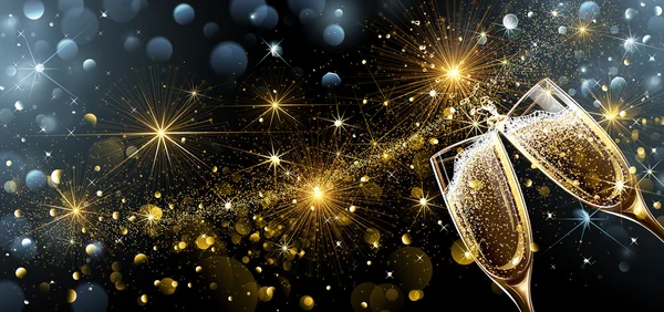 Los fuegos artificiales de Año Nuevo y el champán — Archivo Imágenes Vectoriales
