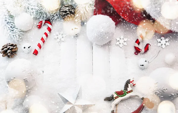 Christmas decorations with snow — Stock Photo, Image