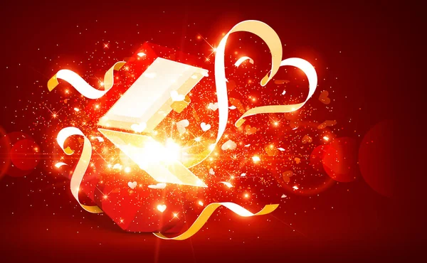 Cadeau ouvert magique avec des coeurs — Image vectorielle
