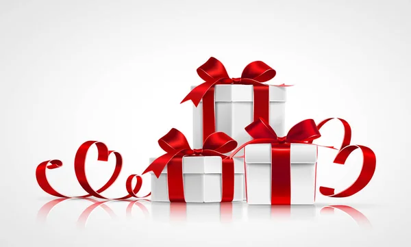 Cadeaux avec arcs rouges et rubans — Image vectorielle