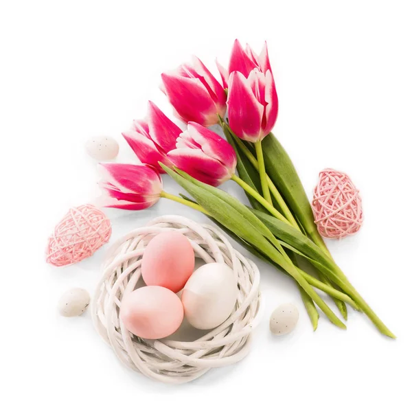 Spring Tulpen met Pasen eieren — Stockfoto