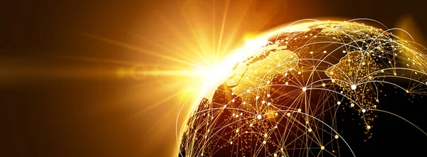 Rede global com nascer do sol — Vetor de Stock
