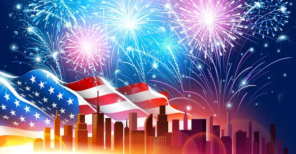 Színes tűzijáték amerikai függetlenség napja. Vektor — Stock Vector
