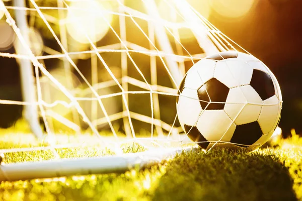 Soccer ball in goal — Stock Photo, Image