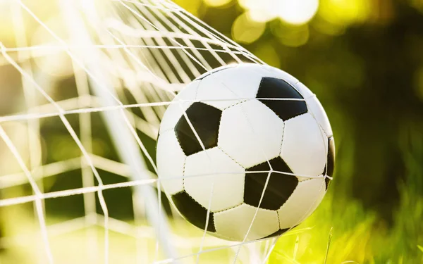 Soccer ball in goal — Stock Photo, Image