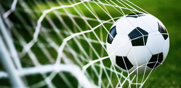 Soccer ball in goal — Stock Photo, Image