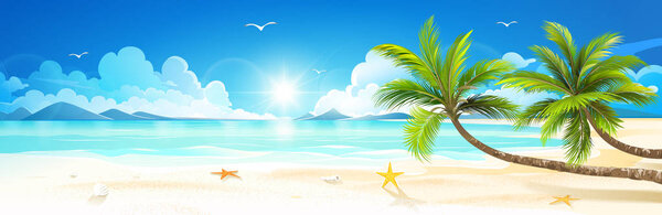 Summer holidays on tropical beach. Vector