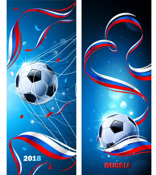 Banners balón de fútbol con bandera de Rusia. Vector — Archivo Imágenes Vectoriales