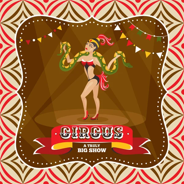 Carte de cirque avec charmeur de serpent — Image vectorielle