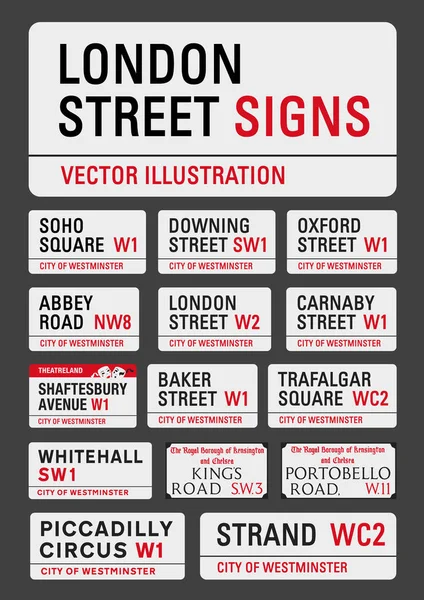Las calles de Londres signos — Vector de stock