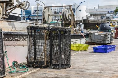 Karides tuzakları duba üzerinde
