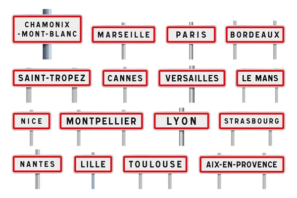 Ciudades francesas señales de tráfico entrada — Archivo Imágenes Vectoriales