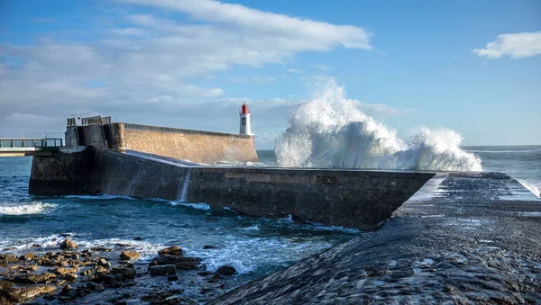 Big wave hit the jetty of la Chaume (Les Sables d'Olonne, France)