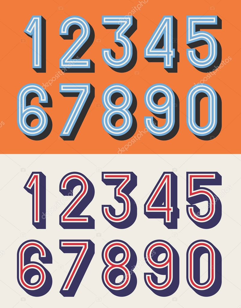 Vector illustration of vintage relief numbers typeface 