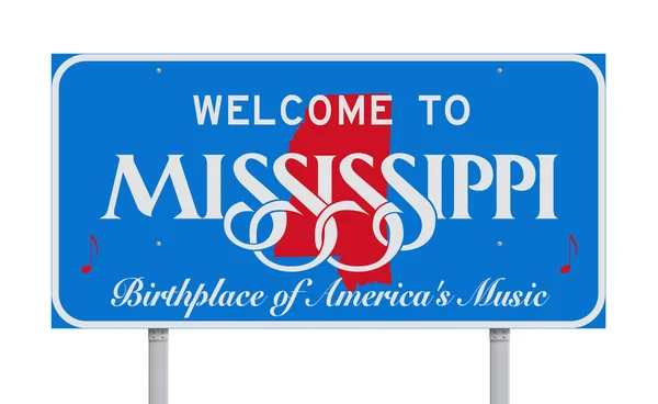 Ilustração Vetorial Sinal Estrada Azul Bem Vindo Mississippi — Vetor de Stock