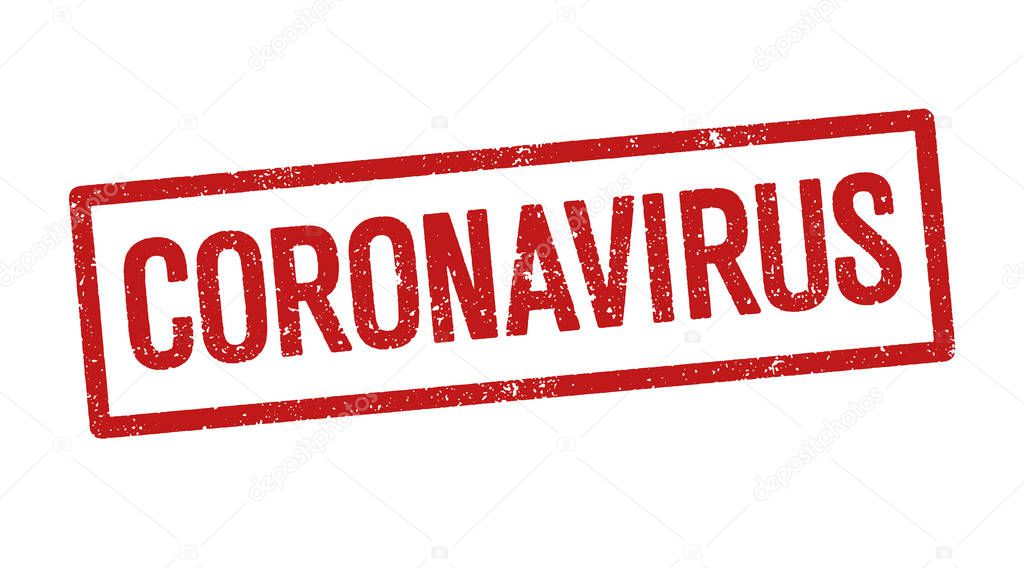 Vector illustration of the word Coronavirus in red ink stamp