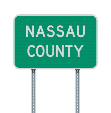 Metalik direğin üzerindeki Nassau İlçesi yeşil yol tabelasının vektör çizimi