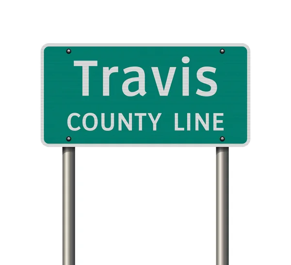 Vektorillustration Des Grünen Straßenschildes Der Travis County Line Auf Metallstangen — Stockvektor