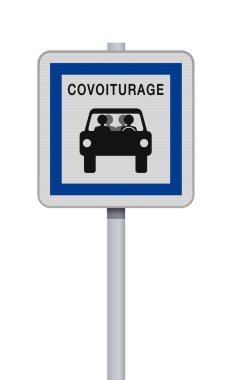 Vector illustration of the French carpool road sign on metallic post clipart