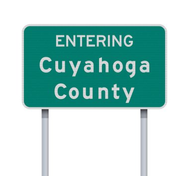 Metalik direkler üzerindeki Cuyahoga İlçesi yeşil yol tabelasının vektör çizimi
