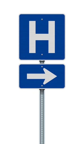 Vector Illustration Hospital Blue Road Sign Arrow Metallic Post — Stock Vector