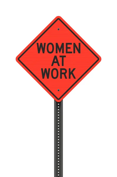 Vector Illustration Women Work Orange Road Sign Metallic Black Post — Stockvektor