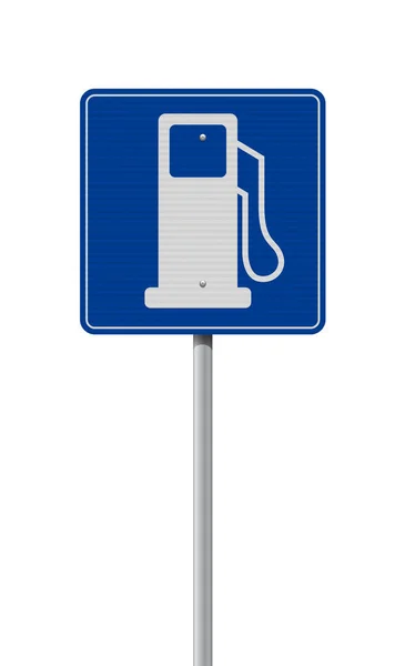 Illustration Vectorielle Panneau Signalisation Bleu Station Service Sur Poteau Métallique — Image vectorielle