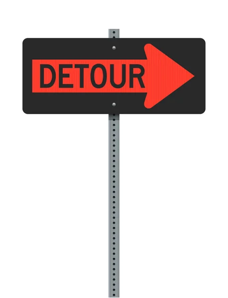 Vector Illustration Detour Right Arrow Orange Road Sign Metallic Post — Stock Vector