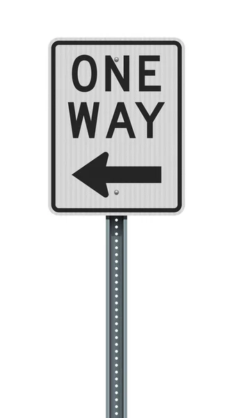 金属グリーンポスト上の1つの方法垂直左矢印道路標識のベクトルイラスト 簡単に右矢印に編集可能 — ストックベクタ
