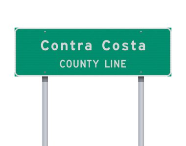 Metalik direklerdeki Contra Costa İlçe Çizgisi yeşil yol işaretinin vektör illüstrasyonu