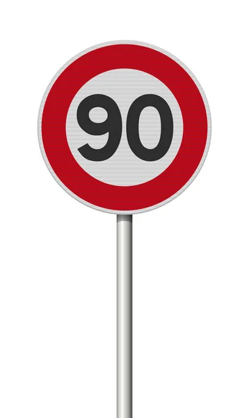 金属極上のフランスの速度制限90キロメートル 時の道路標識のベクトル図 — ストックベクタ