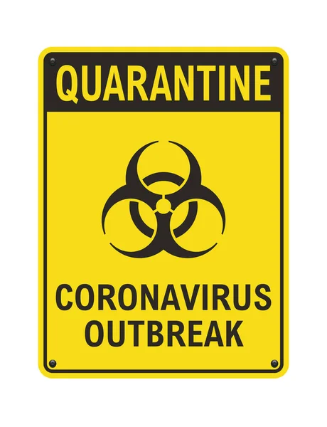 検疫コロナウイルスのベクトル図黄色のサインのアウトブレイク — ストックベクタ