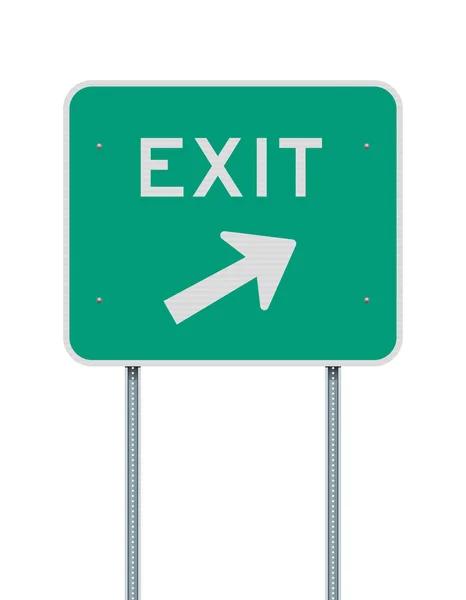 Vector Illustration Exit Direction Arrow Right Green Road Sign Metallic — Stock Vector