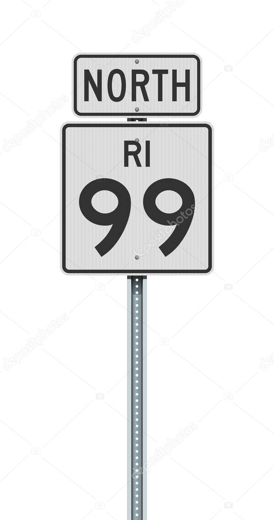 Vector illustration of the Rhode Island State Highway 99 and North road signs on metallic post