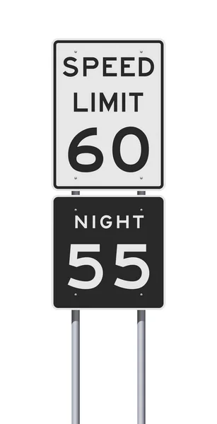 Vector Illustration Speed Limit Daytime Nighttime Road Signs Metallic Poles — Stock Vector