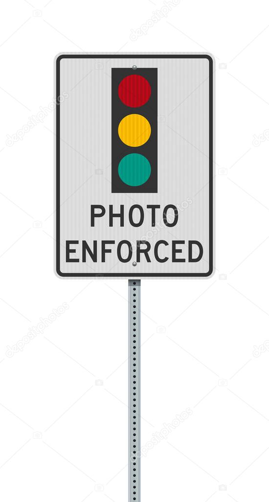 Vector illustration of the Photo Enforced Traffic Light road sign on metallic post