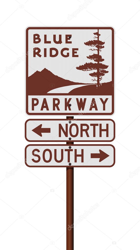 Vector illustration of the Blue Ridge Parkway road sign on metallic pole
