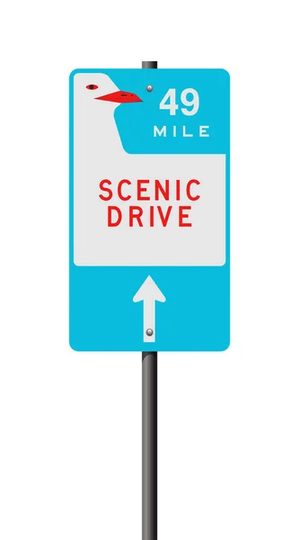 Vector Illustration Scenic Drive Mile Road Sign Metallic Post — Stock Vector