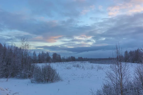 Paesaggio Invernale Tramonto Con Neve — Foto Stock