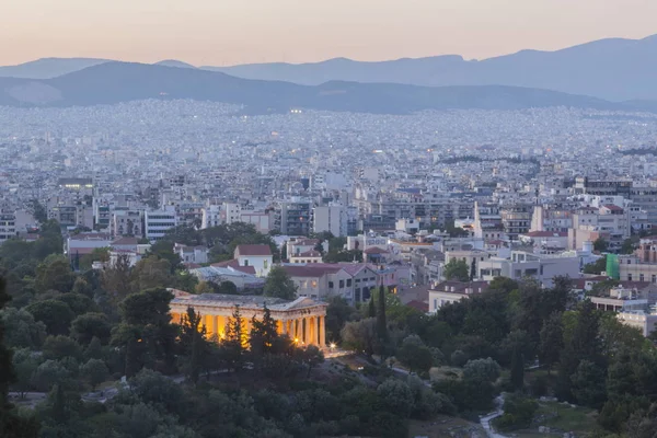 Puesta Sol Roja Sobre Ciudad Atenas Vista — Foto de Stock