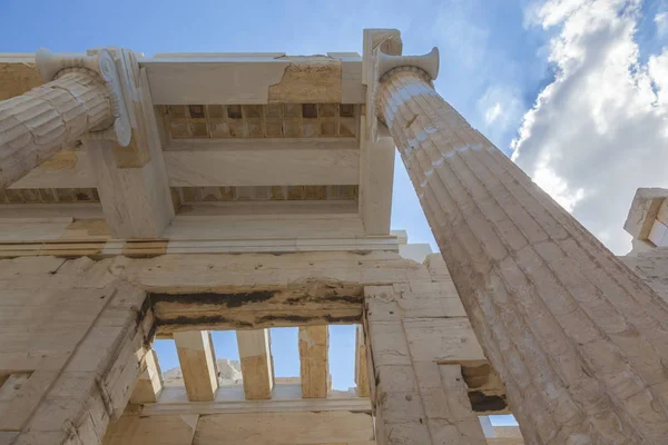 Oude Ruïnes Van Acropolis Athene Blauwe Lucht — Stockfoto