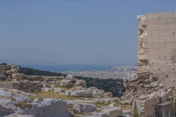 Ruinas Antiguas Acrópolis Atenas Cielo Azul — Foto de Stock