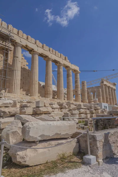 Oude Ruïnes Van Acropolis Athene Blauwe Lucht — Stockfoto