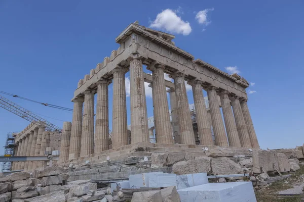 Oude Ruïnes Van Acropolis Athene Blauwe Lucht — Stockfoto