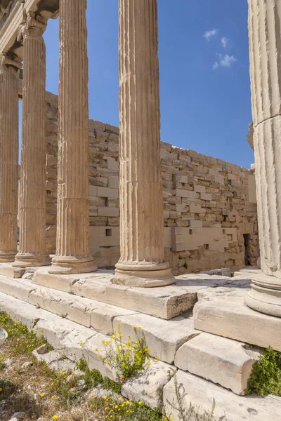 Oude Ruïnes Van Acropolis Athene Blauwe Lucht — Stockfoto