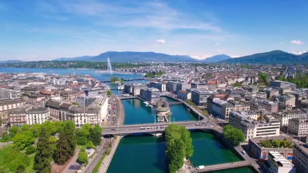 4 k luchtfoto beeldmateriaal van Genève stad in Zwitserland - Uhd — Stockvideo