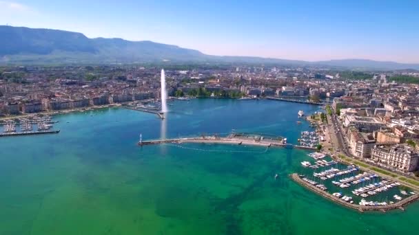 4 k luchtfoto beeldmateriaal van Genève stad in Zwitserland - Uhd — Stockvideo